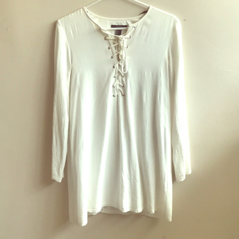 F21 Tie-Neck Rayon Dress, White